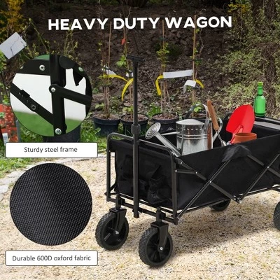 Outsunny Collapsible Wagon, Graden Carts With Wheels, Adjustable Handle, Folding Table And Cup Holders, Black 4 Outsunny Collapsible Wagon, Graden Carts With Wheels, Adjustable Handle, Folding Table And Cup Holders, Black - Image 4