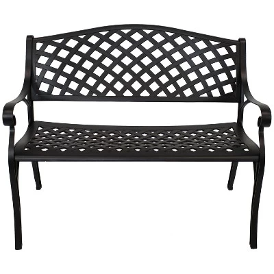 Sunnydaze Decor Sunnydaze 2-Person Checkered Design Cast Aluminum Outdoor Patio Bench, Black 1 Sunnydaze Decor Sunnydaze 2-Person Checkered Design Cast Aluminum Outdoor Patio Bench, Black