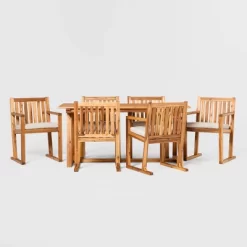 Saracina Home 7pc Modern Slatted Acacia Outdoor Dining Set With Trapezoid Legs -Quality Garden Outdoor Store GUEST 9889baa9 16cd 49e5 96b0 15f22df1dab4