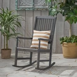 Arcadia Acacia Wood Rocking Chair Dark Gray - Christopher Knight Home