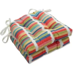 Set Of 2 Outdoor/Indoor Deluxe Tufted Chair Pads Solar Stripe - Pillow Perfect -Quality Garden Outdoor Store GUEST 9b68c254 643d 4b22 8fb1 f025e4ae71f5