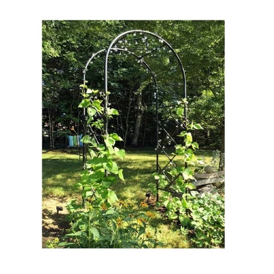 Achla Designs 92" Elegant Handcrafted Lattice Iron Garden Arbor Graphite Powder Coated Finish 2 Achla Designs 92" Elegant Handcrafted Lattice Iron Garden Arbor Graphite Powder Coated Finish - Image 2