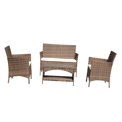 4pc Rattan Wicker Outdoor Lounge Chair With Cushions - Brown/Beige - GODEER 6 4pc Rattan Wicker Outdoor Lounge Chair With Cushions - Brown/Beige - GODEER - Image 6