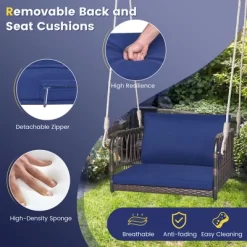 Costway Porch Swing Chair Rattan Woven Hanging Bench Seat With Cushions Hooks Balcony Navy 14 Costway Porch Swing Chair Rattan Woven Hanging Bench Seat With Cushions Hooks Balcony Navy -Quality Garden Outdoor Store GUEST 9cbe91b9 ba76 4e3f b951 3c29654df688