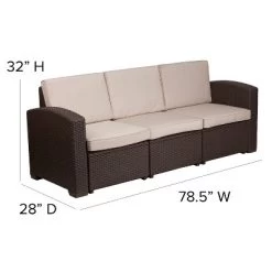 Flash Furniture Chocolate Brown Faux Rattan Sofa With All-Weather Beige Cushions -Quality Garden Outdoor Store GUEST 9ce67004 7f97 4388 b6bf 771772d0f243