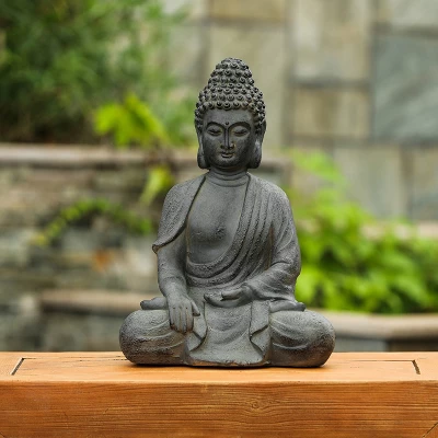 LuxenHome 16.1" Gray MgO Enlightened Buddha Garden Statue 1 LuxenHome 16.1" Gray MgO Enlightened Buddha Garden Statue