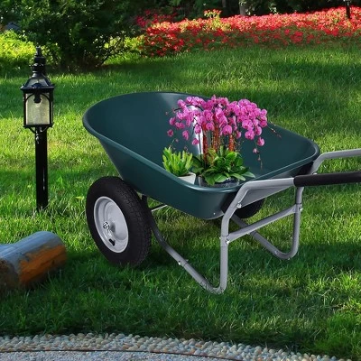 Costway 2 Tire Wheelbarrow Cart Heavy-duty Dolly Utility Cart Green 1 Costway 2 Tire Wheelbarrow Cart Heavy-duty Dolly Utility Cart Green