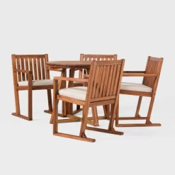 Saracina Home 5pc Modern Slatted Acacia Outdoor Dining Set With Round Table 8 Saracina Home 5pc Modern Slatted Acacia Outdoor Dining Set With Round Table -Quality Garden Outdoor Store GUEST 9ed234b4 a32f 4569 b4c3 c06ec5fe0cf4