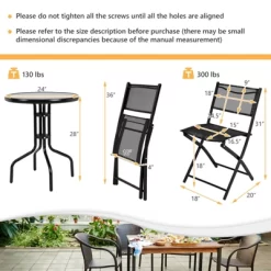 Tangkula 3-Piece Patio Bistro Dining Furniture Set, Outdoor Patio Conversation Set With Round Black Tempered Glass Tabletop And 2 Folding Chairs 11 Tangkula 3-Piece Patio Bistro Dining Furniture Set, Outdoor Patio Conversation Set With Round Black Tempered Glass Tabletop And 2 Folding Chairs -Quality Garden Outdoor Store GUEST a09a34d8 8b6b 44ce a3e3 64198e39d462