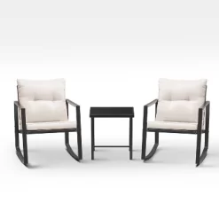 3pc Outdoor Wicker Set With Rocking Chairs & Glass Coffee Table - Devoko -Quality Garden Outdoor Store GUEST a1402752 5ea5 4251 9103 68de2bcac0b9