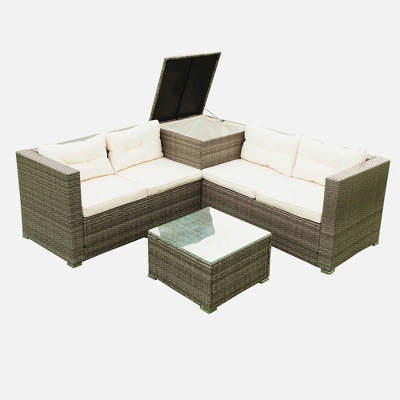 4pc Wicker Patio Seating Set With Cushions - Gray/Beige - GODEER 3 4pc Wicker Patio Seating Set With Cushions - Gray/Beige - GODEER - Image 3