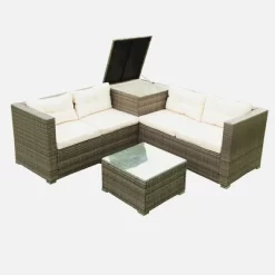 4pc Wicker Patio Sectional Seating Set With Cushions - Gray/Beige - GODEER -Quality Garden Outdoor Store GUEST a1e3624d e98e 4b53 aaf1 542ab95630ce