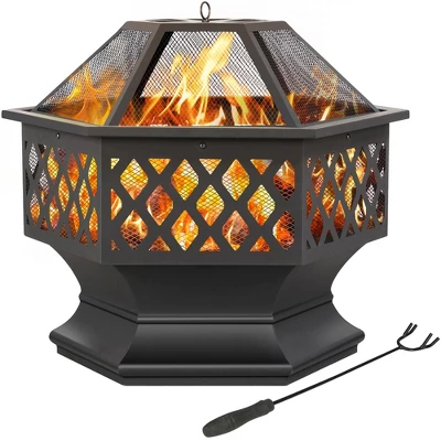 Yaheetech 24in Outdoor Hex Fire Pits Firepit Bowl With Spark Screen & Poker For Patio Backyard 1 Yaheetech 24in Outdoor Hex Fire Pits Firepit Bowl With Spark Screen & Poker For Patio Backyard