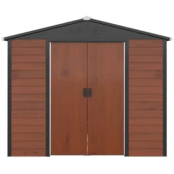 Outsunny 94.5" X 81" Outdoor Storage Shed, Galvanized Steel Metal Garden Shed With Double Sliding Lockable Door, Floor Frame, Vents, Teak -Quality Garden Outdoor Store GUEST a292ab88 a26e 48c6 9f25 fc7a81fea29a
