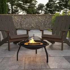 Flash Furniture 22.5" Foldable Wood Burning Firepit With Mesh Spark Screen And Poker