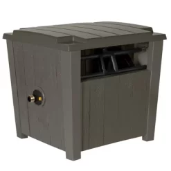 Suncast Farmington Smart Tube Weatherproof Outdoor Hideaway Standard Garden Hose Storage Pot Container With Brass Connections, Stoney (2 Pack)