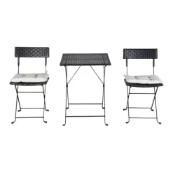 3pc Wicker Folding Outdoor Bistro Set With Cushions - Black/Beige - GODEER -Quality Garden Outdoor Store GUEST a35a5814 7233 436d a549 006d23029d01