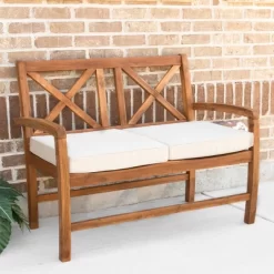 Acacia Wood X-Back Love Seat With Cushions Brown - Saracina Home -Quality Garden Outdoor Store GUEST a375564a 7544 45f1 9224 786c06015617