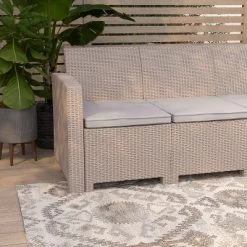 Merrick Lane Outdoor Furniture Resin Sofa Faux Rattan Wicker Pattern Patio 3-Seat Sofa With All-Weather Cushions -Quality Garden Outdoor Store GUEST a37c3da1 768e 45a8 acdb 64126212f73f