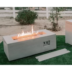 Kante 42" Rectangular Concrete & Metal Outdoor Propane Gas Modern Smokeless Fire Pit Table - Light Gray - Rosemead Home & Garden, Inc.