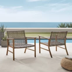 Ridley 2pk Outdoor Wicker & Metal Arm Chairs - Gray - Crosley