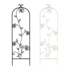 Garden Trellis- For Climbing Plants- Decorative Flower Stem Metal Panel-For Vines, Roses, Vegetable Plants & Flowers By Pure Garden (Antique White)