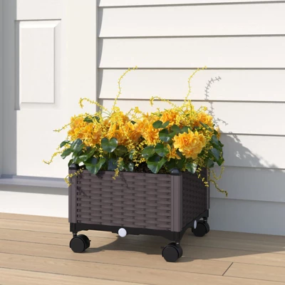 Barton 2-Piece Set Raised Garden Bed Planter Box With Wheels Plant Box, Brown 1 Barton 2-Piece Set Raised Garden Bed Planter Box With Wheels Plant Box, Brown