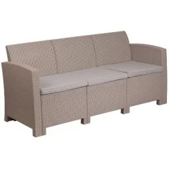 Merrick Lane Outdoor Furniture Resin Sofa Faux Rattan Wicker Pattern Patio 3-Seat Sofa With All-Weather Cushions -Quality Garden Outdoor Store GUEST a5b92150 33ec 436f af88 4966dd9a88b9