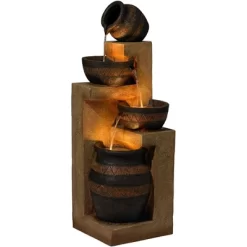 John Timberland Stoneware Bowl And Jar Rustic Cascading Outdoor Floor Water Fountain With LED Light 46" For Yard Garden Patio Home Deck Porch Exterior -Quality Garden Outdoor Store GUEST a5e816fb 55d4 4f5b 9178 966c5da04ee6