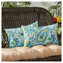 Set Of 2 Baltic Paisley Outdoor Rectangle Throw Pillows - Kensington Garden