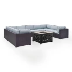 Biscayne 6pc Outdoor Wicker Sectional Set With Fire Table - Mist - Crosley -Quality Garden Outdoor Store GUEST a7636de9 f985 4553 887b ba149be59222