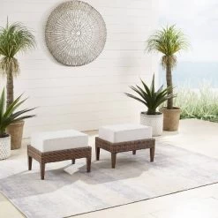 Capella 2pk Outdoor Wicker Ottomans - Cream/Brown - Crosley