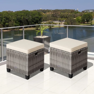 Costway 2PCS Patio Rattan Cushioned Ottoman Seat Foot Rest Table 10 Costway 2PCS Patio Rattan Cushioned Ottoman Seat Foot Rest Table - Image 10