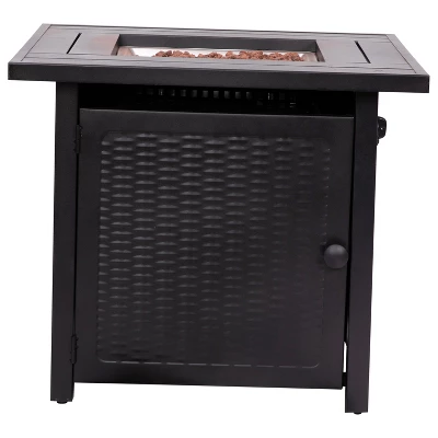 Flash Furniture Outdoor 50,000 BTU Black 28"Square Metal Fire Pit Table With Lid And Lava Rock 4 Flash Furniture Outdoor 50,000 BTU Black 28"Square Metal Fire Pit Table With Lid And Lava Rock - Image 4