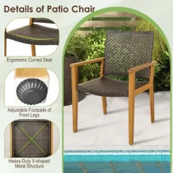 Costway Set Of 4 Patio Dining Chairs Outdoor Acacia Wood Rattan Armchairs Garden Balcony -Quality Garden Outdoor Store GUEST a81b91fc 94e7 4e53 ad09 8ef37ca7798b