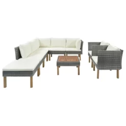 9pc Wicker & Acacia Wood Patio Conversation Set With Cushions - Beige - GODEER 10 9pc Wicker & Acacia Wood Patio Conversation Set With Cushions - Beige - GODEER -Quality Garden Outdoor Store GUEST a81e4f8c e0ae 48f9 a0c1 b420bbe9edad