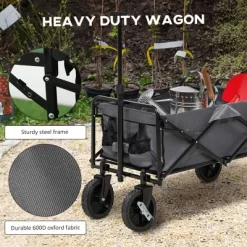 Outsunny Collapsible Wagon, Graden Carts With Wheels, Adjustable Handle, Folding Table And Cup Holders, Dark Gray -Quality Garden Outdoor Store GUEST a82e1ba0 5efd 460b 8260 8628e4052490