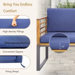 Costway 4pcs Patio Acacia Wood Chair Table Loveseat Cushioned Furniture Set Outdoor Navy -Quality Garden Outdoor Store GUEST a9219879 a433 4d95 945b 8841f1aeb0d0