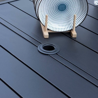 7pc Patio Dining Set With Rectangle Table With 2.6" Umbrella Hole & Padded Swivel Arm Chairs - Captiva Design 2 7pc Patio Dining Set With Rectangle Table With 2.6" Umbrella Hole & Padded Swivel Arm Chairs - Captiva Design - Image 2