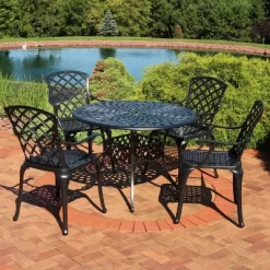 Sunnydaze Decor Sunnydaze Outdoor Crossweave Design Black Cast Aluminum Round Patio Dining Furniture Set With Table And Chairs, 5pc -Quality Garden Outdoor Store GUEST a9b39b6e 7e15 4c1d 912f 97abeb16aa5c