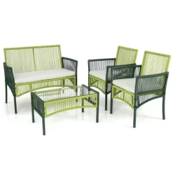 Costway 4PCS/8PCS Patio Round Wicker Conversation Set With Cushions Tempered Glass Side Table -Quality Garden Outdoor Store GUEST a9b999a4 536f 4fd3 a50d 5055f1f29b6c