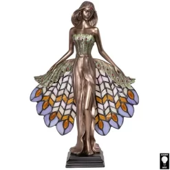 Design Toscano Peacock Priestess Tiffany-Style Stained Glass Illuminated Sculpture
