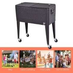 Costway Outdoor Rattan 80QT Party Portable Rolling Cooler Cart Ice Beer Beverage Chest -Quality Garden Outdoor Store GUEST ab8c220a bbcf 488c a0f1 f1d27e1ef731