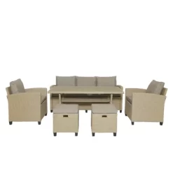 6pc Outdoor Wicker Conversation Set With Arm Chairs, Sofa, Ottomans & Coffee Table - Brown - GODEER -Quality Garden Outdoor Store GUEST abe90621 7324 4b76 b8b7 6eb28bff1f54