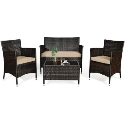 Tangkula 4-Piece Patio Rattan Wicker Conversation Furniture Set Sofa Chair Table Set -Quality Garden Outdoor Store GUEST ac21259a c580 4b75 b6b1 47bc3b17f5fe
