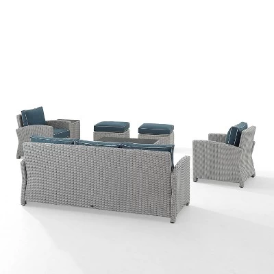 Bradenton 7pc Outdoor Wicker Sofa And Arm Chair Seating Set With Coffee Table, Side Table And 2 Ottomans - Navy/Gray - Crosley 7 Bradenton 7pc Outdoor Wicker Sofa And Arm Chair Seating Set With Coffee Table, Side Table And 2 Ottomans - Navy/Gray - Crosley - Image 7