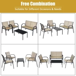 Costway 4 PCS Patio Furniture Set Sofa Coffee Table Steel Frame Garden Brown -Quality Garden Outdoor Store GUEST ac2e8662 2533 40f0 b6a7 eb9c9f7745d0