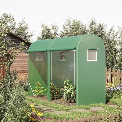 Outsunny 10' X 3' X 7' Tunnel Greenhouse Outdoor Walk-In Hot House With Roll-up Windows And Zippered Door, Steel Frame, PE Cover, Green 2 Outsunny 10' X 3' X 7' Tunnel Greenhouse Outdoor Walk-In Hot House With Roll-up Windows And Zippered Door, Steel Frame, PE Cover, Green - Image 2