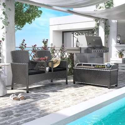 2pc Maksville Aluminum Patio Loveseat & Storage Bench - MiBasics 1 2pc Maksville Aluminum Patio Loveseat & Storage Bench - MiBasics