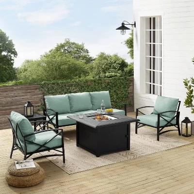Kaplan 5pc Outdoor Sofa Set With Fire Table - Mist - Crosley 5 Kaplan 5pc Outdoor Sofa Set With Fire Table - Mist - Crosley - Image 5